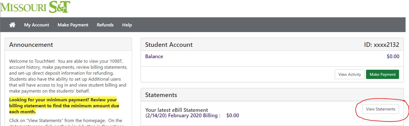 view statement button